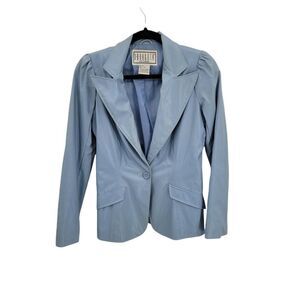 Vtg 80's BB Dakota Baby Blue Faux Leather Puff Sleeve Wing‎ Collar Blazer Sz M